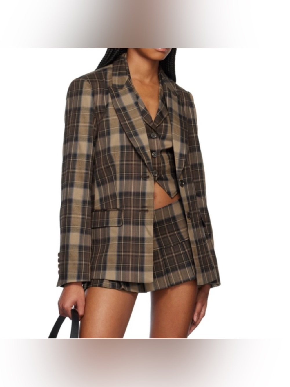 Guizio SSENSE Work Capsule Office Siren Brown Check Plaid Blazer Jacket Preppy S